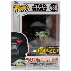 Funko Star Wars: The Mandalorian Dark Trooper W/Grogu Glow In The Dark Pop! Vinyl Figure Exclusive