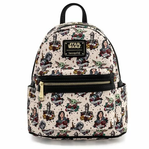 Grotto Treasures Exclusive - Loungefly Star Wars The Mandalorian Tattoo Print Mini Backpack Exclusives